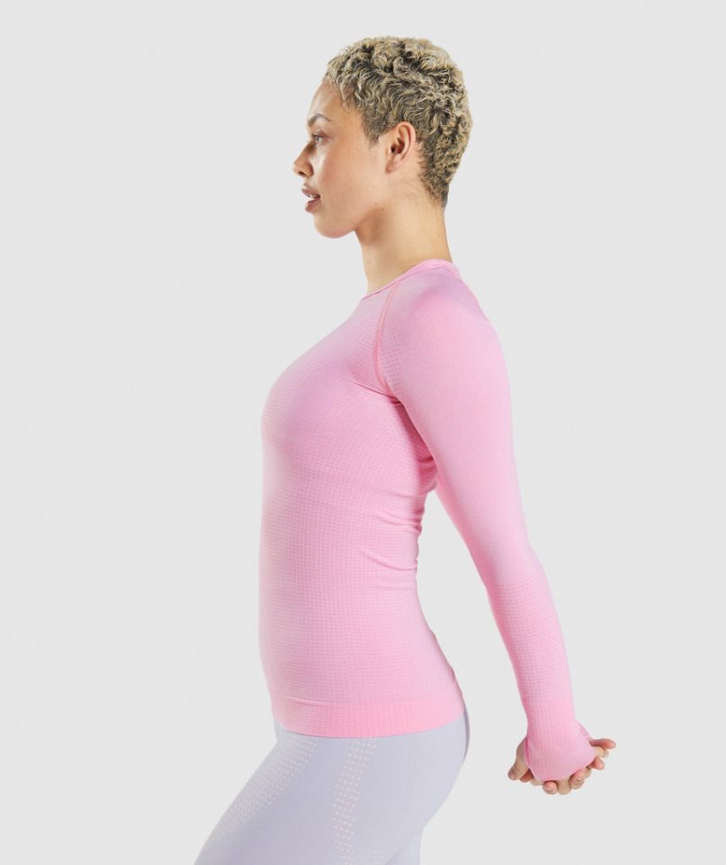 Women's Gymshark Vital Seamless 2.0 Long Sleeve Top T-Shirts Pink | CA 53D1AN